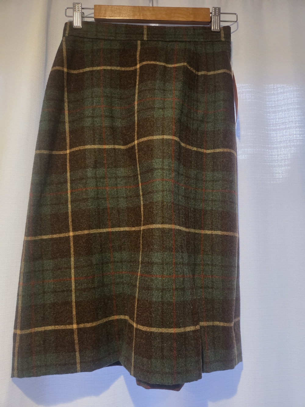 Plaid Midi Skirt in Green and Brown
